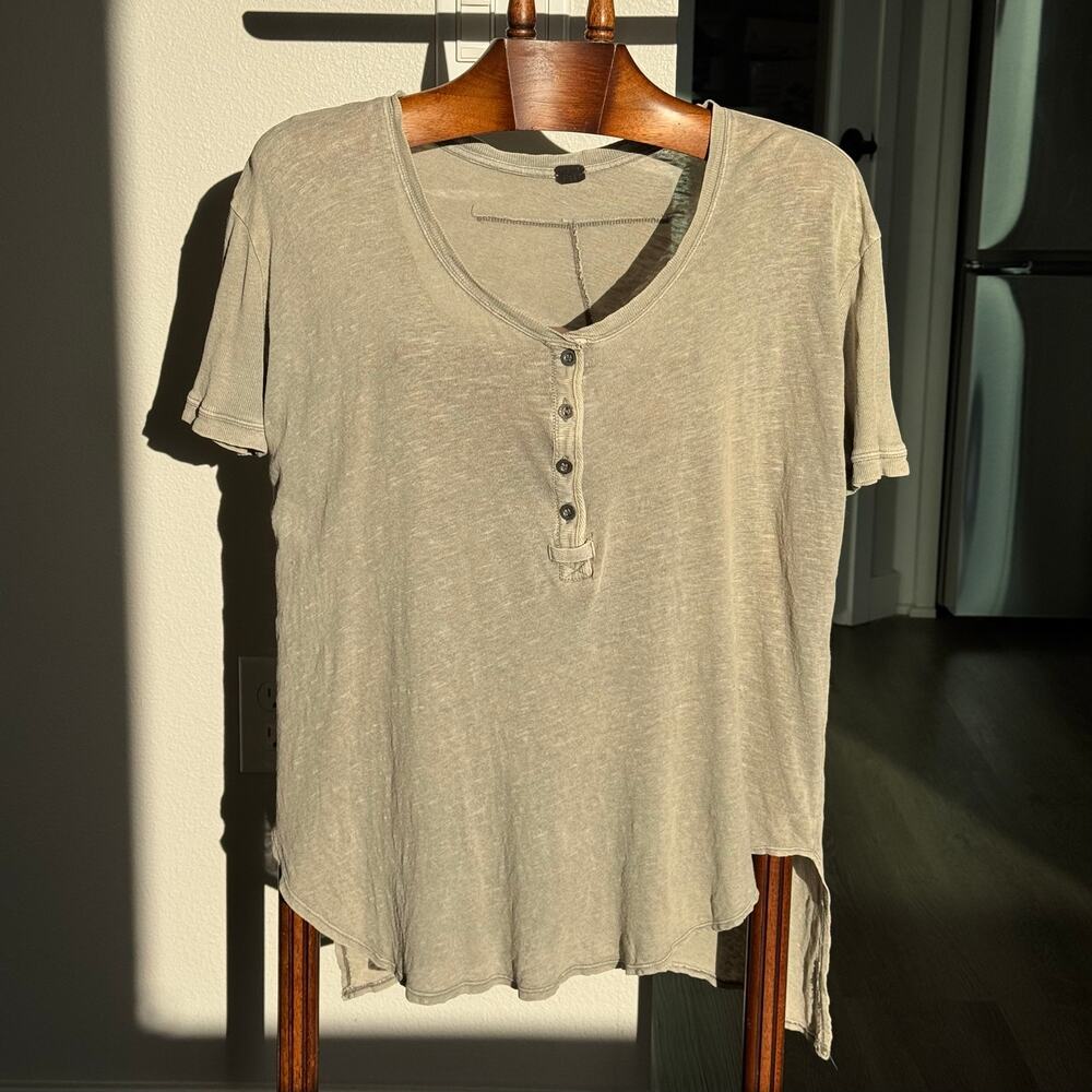 We The Free Free People Oversized Henley Tee Gray Short Sleeve Raw Top S